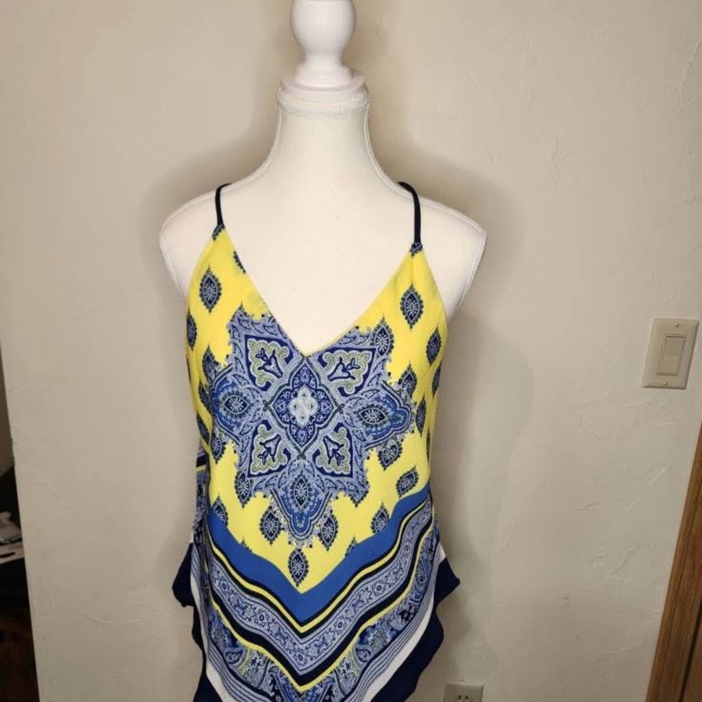 Yellow and Blue Patterned Women's Top